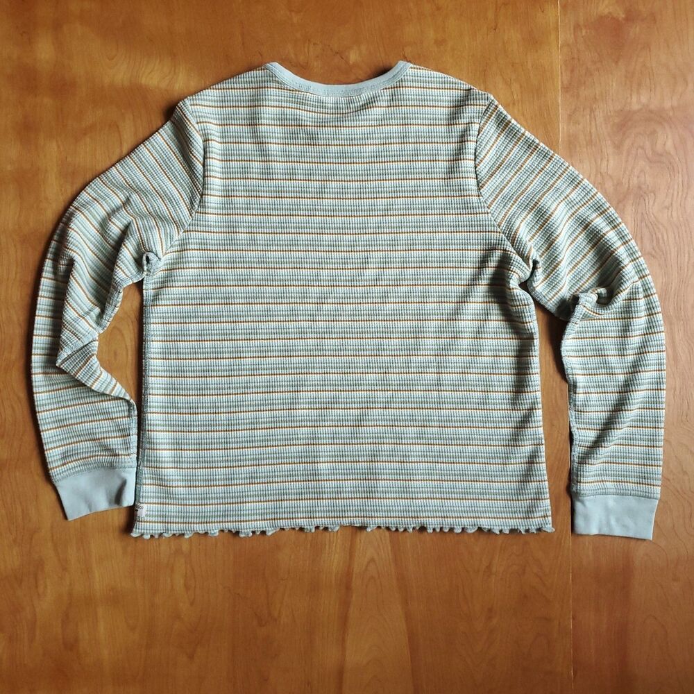 Toad &Co Foothill Long Sleeve Crew II Womens L Green Stripe Thermal Waffle Knit - Picture 5 of 9